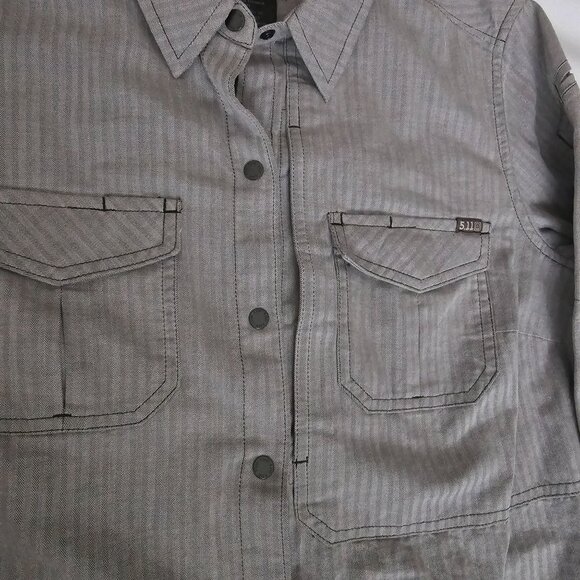 5.11 Tactical Men's Gray Striped Dual Chest Pockets Long Sleeve Shirt Size Small - Picture 8 of 16